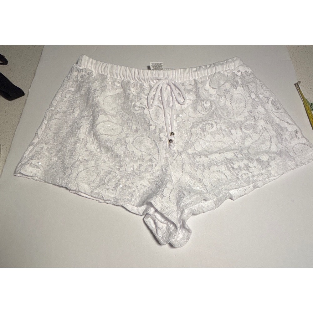 No Boundaries Womens White Lace Sequin Shorts Elastic Waist Size M 8-10 Paisley